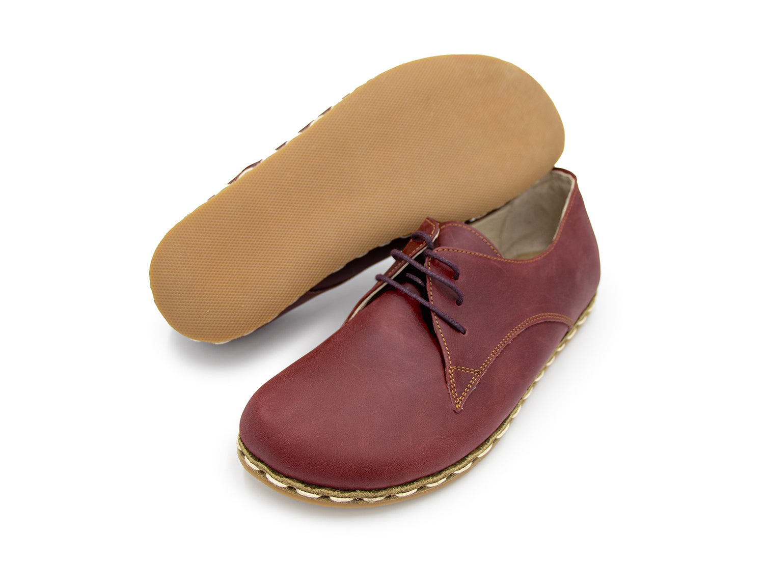 Women's Barefoot Burgundy Leather Derby Shoes, double